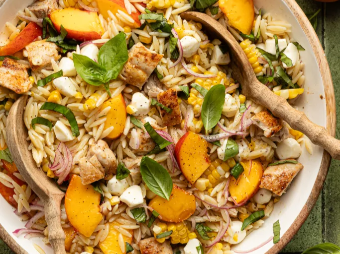 Peach & Basil Chicken Orzo Salad